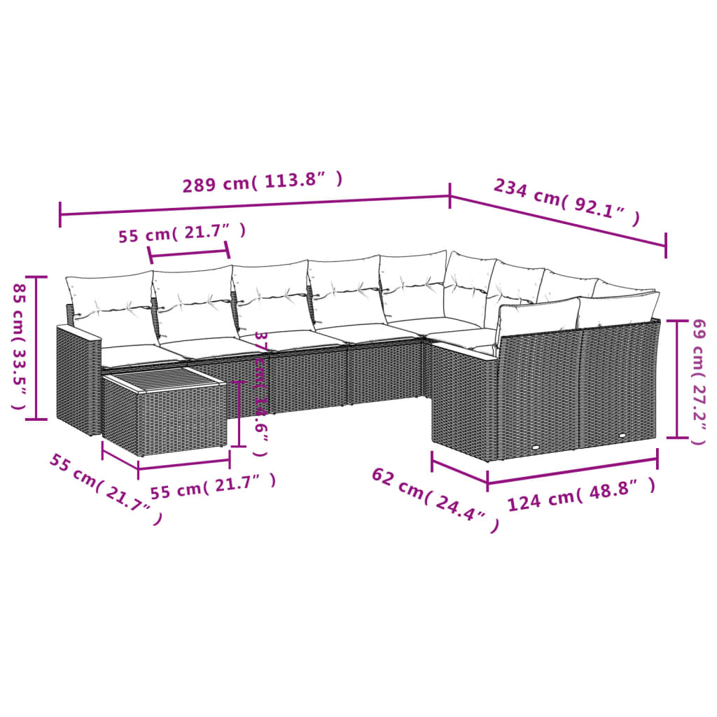 10-Delige Loungeset Met Kussens Poly Rattan Gemengd Beige