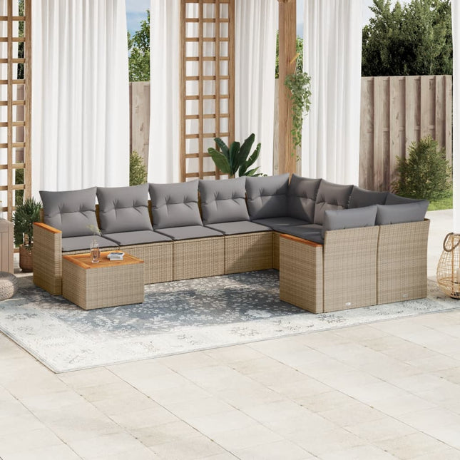 10-Delige Loungeset Met Kussens Poly Rattan Gemengd Beige