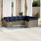 10-piece garden lounge set with cushions, grey poly rattan