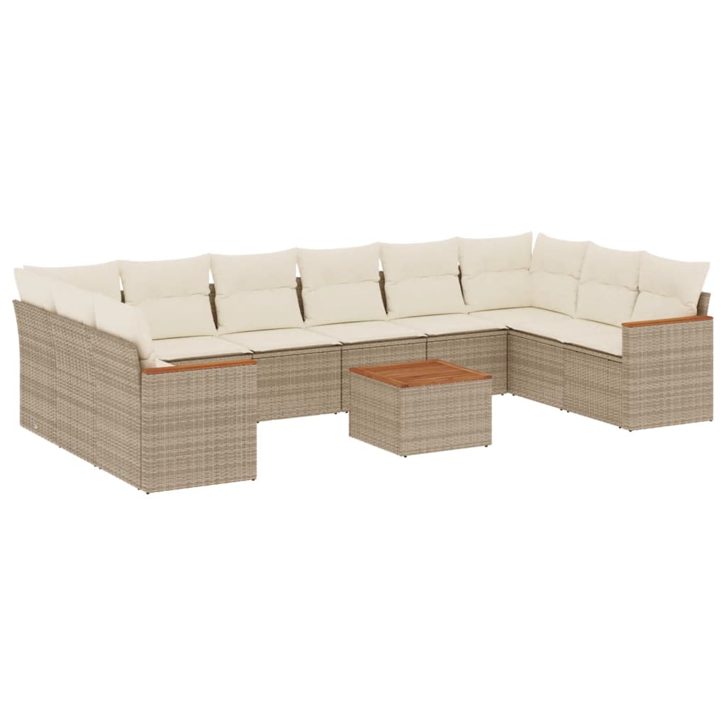 11-Delige Tuinset Met Kussens Poly Rattan Beige