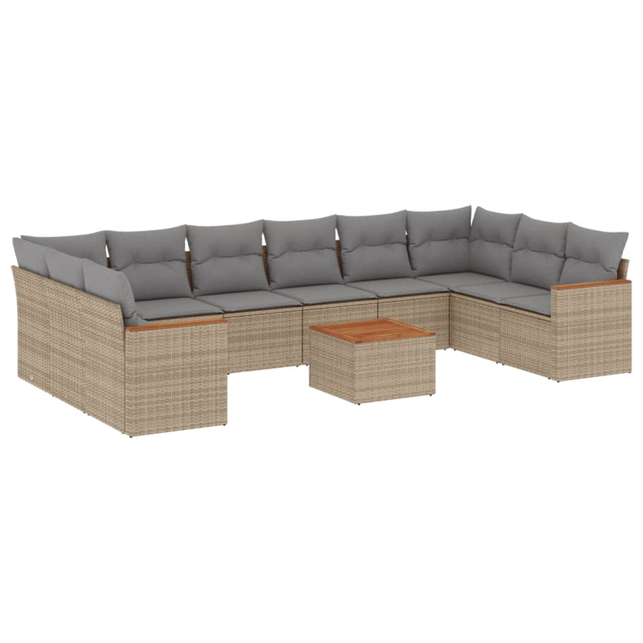 11-Delige Loungeset Met Kussens Poly Rattan Gemengd Beige