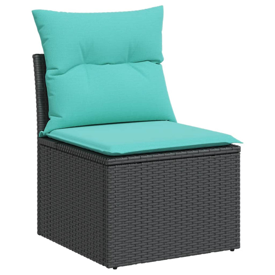 10-delige tuinbankset met kussens van zwart polyrotan