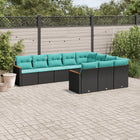 10-piece garden lounge set with cushions black poly rattan
