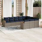 10-piece garden lounge set with cushions, grey poly rattan