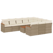 Tuinset 11-delig poly rattan beige met kussens