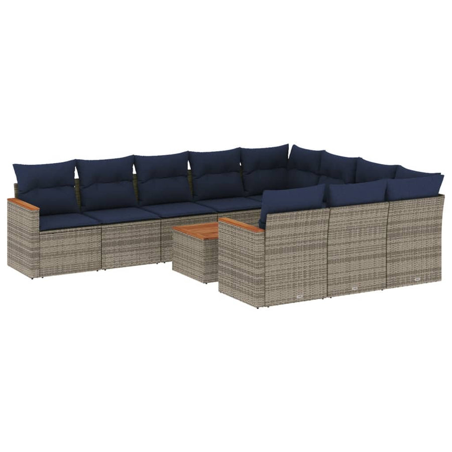 11-delige tuinbankset met kussens, grijs polyrotan