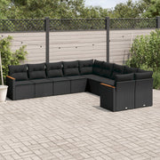 Loungeset poly rattan 10-delig zwart
