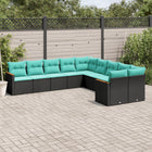 10-piece garden lounge set with cushions black poly rattan
