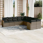 Loungeset 10-delig poly rattan grijs