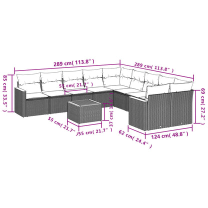 11-Delige Tuinset Met Kussens Poly Rattan Beige