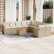Tuinset 11-delig poly rattan beige met kussens