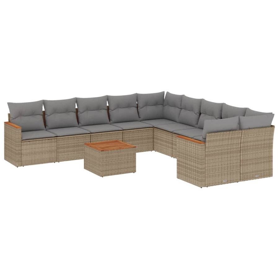 11-Delige Loungeset Met Kussens Poly Rattan Gemengd Beige