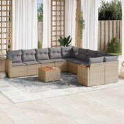 Loungeset 11-delig poly rattan gemengd beige