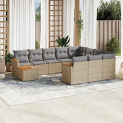 Loungeset 11-delig poly rattan gemengd beige acaciahout