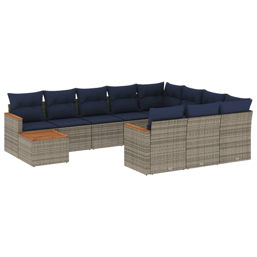 11-delige tuinbankset met kussens, grijs polyrotan