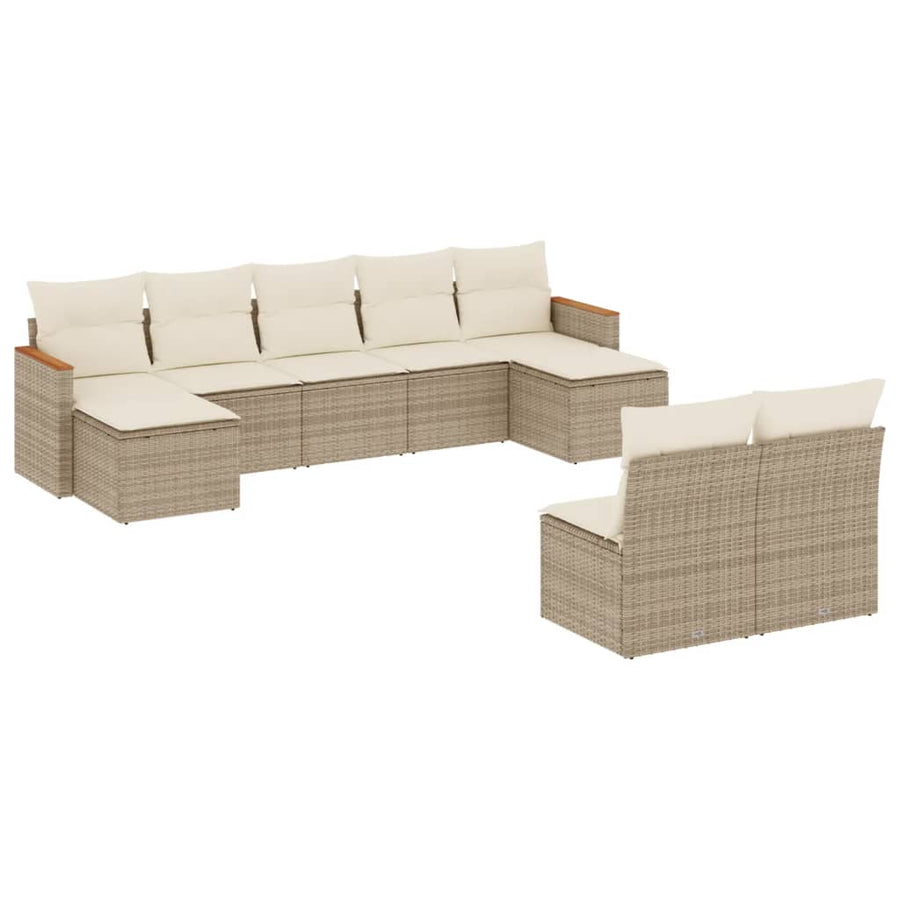 9-Delige Loungeset Met Kussens Poly Rattan Beige
