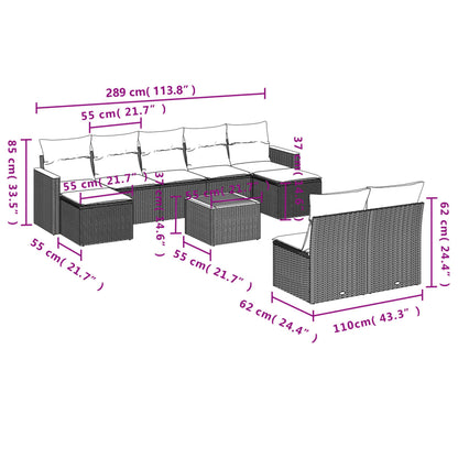 10-Delige Loungeset Met Kussens Poly Rattan Gemengd Beige