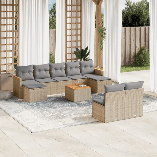 10-Delige Loungeset Met Kussens Poly Rattan Gemengd Beige