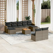 Loungeset poly rattan 10-delig grijs