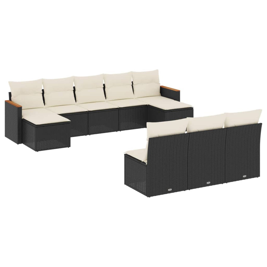 10-Delige Loungeset Met Kussens Poly Rattan Zwart