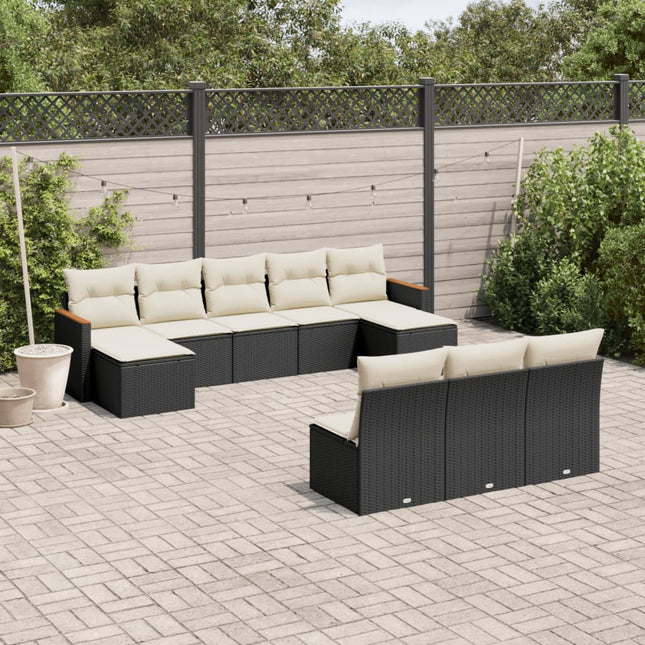 10-Delige Loungeset Met Kussens Poly Rattan Zwart