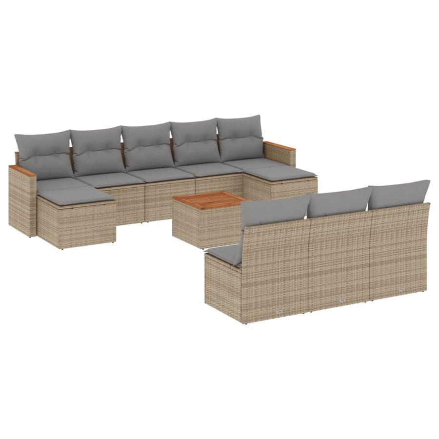 11-Delige Loungeset Met Kussens Poly Rattan Gemengd Beige