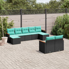 9-piece garden sofa set with cushions in black poly rattan