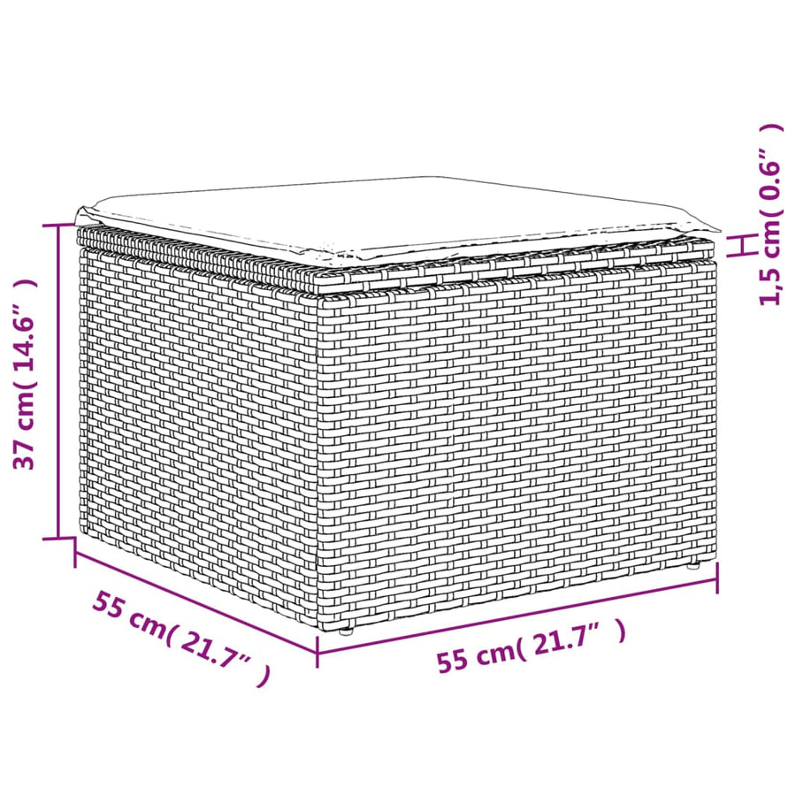10-delige tuinbankset met kussens van zwart polyrotan