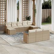 Loungeset poly rattan 10-delig beige