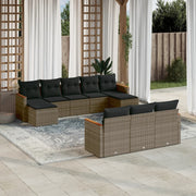 Loungeset 10-delig poly rattan grijs