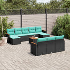 11-piece garden sofa set with cushions, black poly rattan
