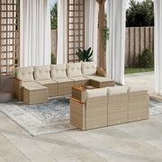 Tuinset 11-delig poly rattan beige met kussens