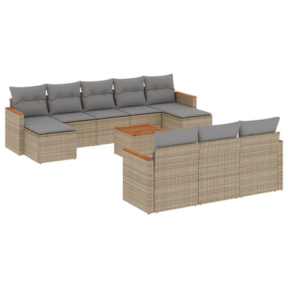 11-Delige Loungeset Met Kussens Poly Rattan Gemengd Beige