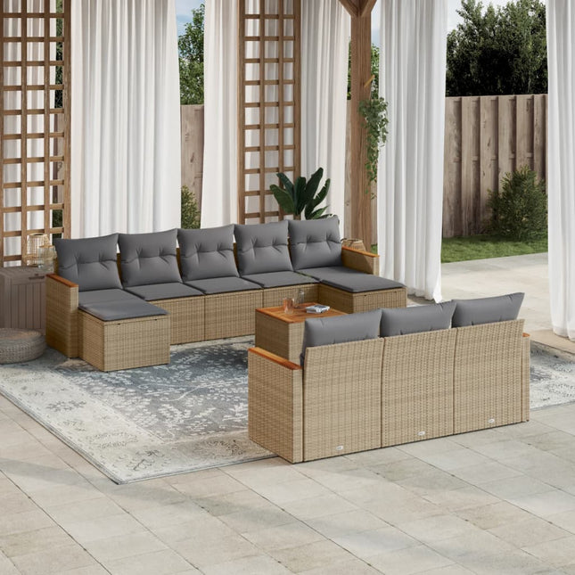 11-Delige Loungeset Met Kussens Poly Rattan Gemengd Beige