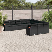 Loungeset poly rattan 11-delig zwart