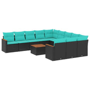 Tuinbankset 12-delig polyrotan zwart acaciahout