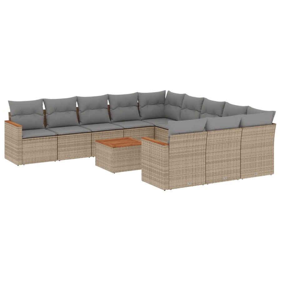 12-Delige Loungeset Met Kussens Poly Rattan Gemengd Beige