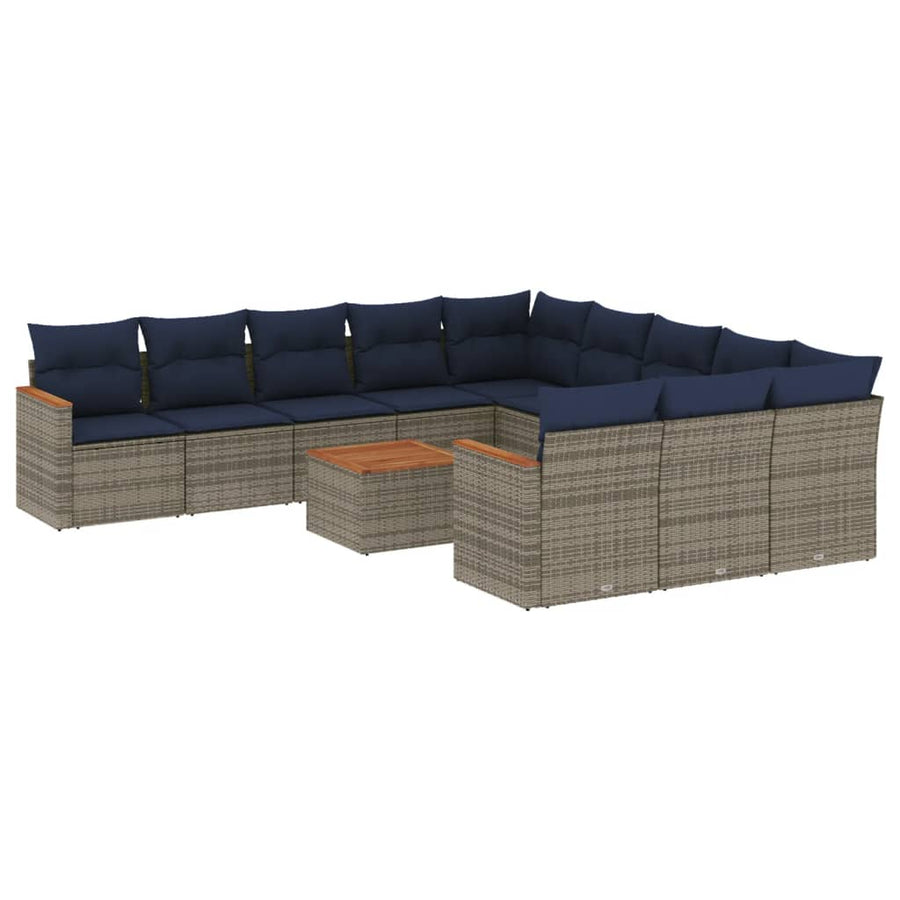 12-delige tuinbankset met kussens, grijs polyrotan