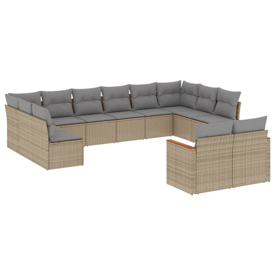 12-Delige Loungeset Met Kussens Poly Rattan Gemengd Beige