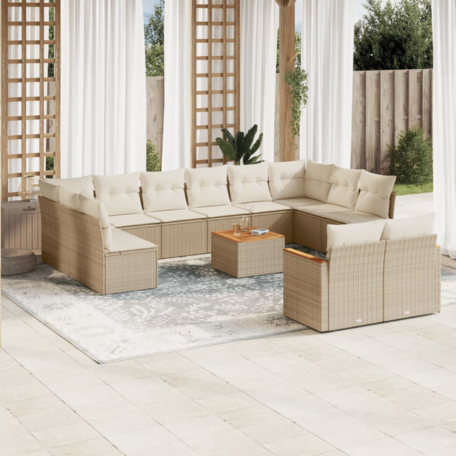 13-Delige Loungeset Met Kussens Poly Rattan Beige