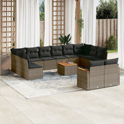 Loungeset 13-delig poly rattan grijs