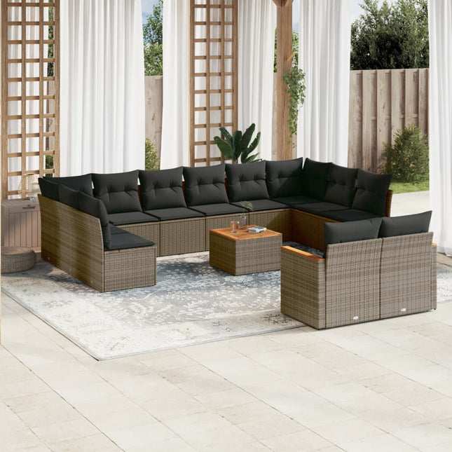 13-Delige Loungeset Met Kussens Poly Rattan Grijs