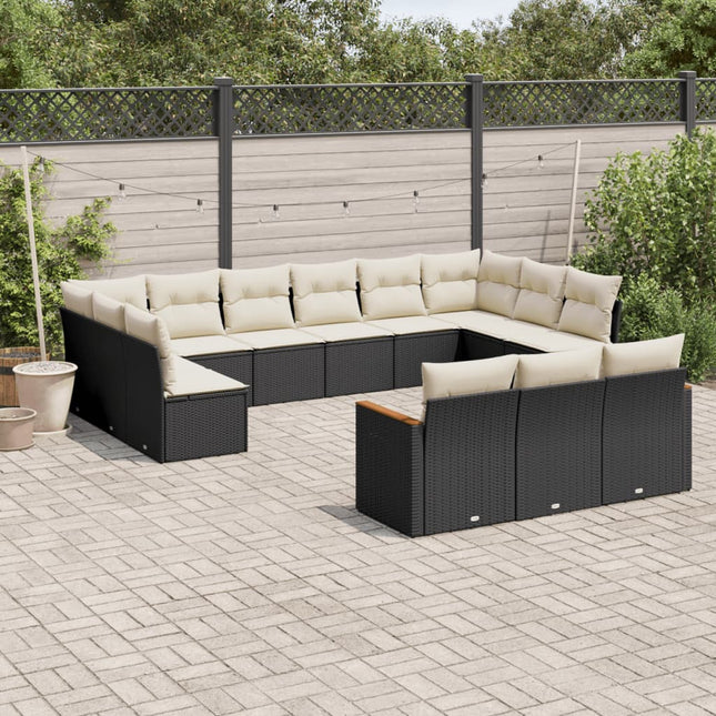 13-Delige Loungeset Met Kussens Poly Rattan Zwart