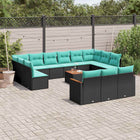 14-piece poly rattan garden lounge set with cushions in black