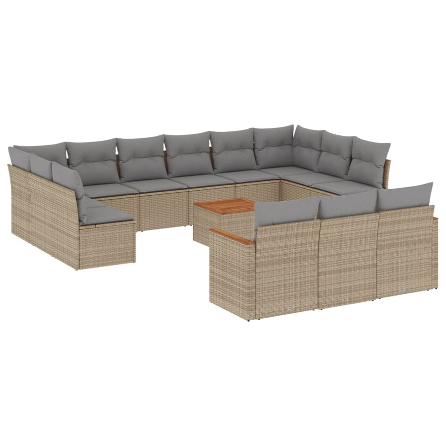 14-Delige Loungeset Met Kussens Poly Rattan Gemengd Beige