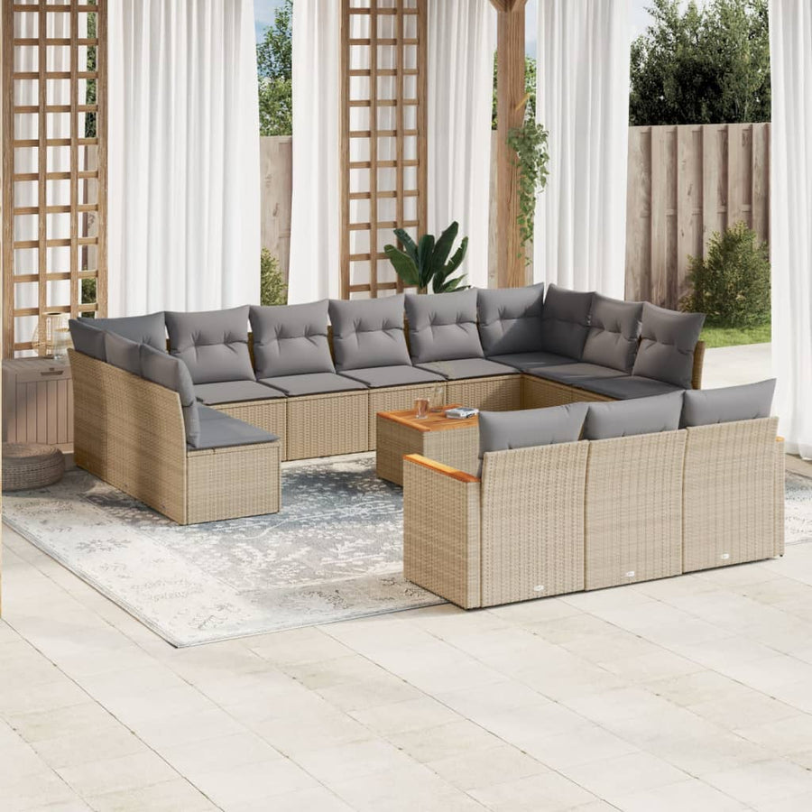 14-Delige Loungeset Met Kussens Poly Rattan Gemengd Beige