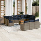 14-piece garden lounge set with cushions, grey poly rattan