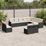 Loungeset poly rattan 12-delig zwart