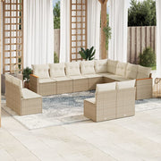 12-piece lounge set with cushions poly rattan beige