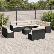 13-piece Lounge Set with Cushions, poly rattan black